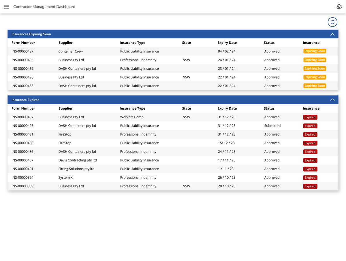 Contractor Management Dashboard